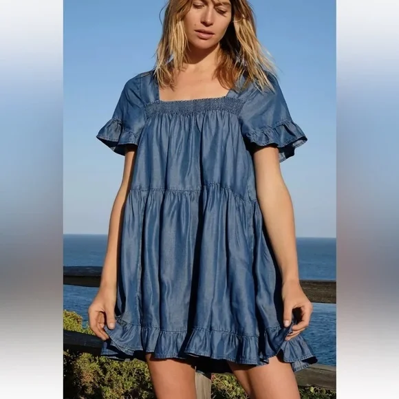 Free People Sadie Denim Tunic Mini Dress S - Picture 3 of 7